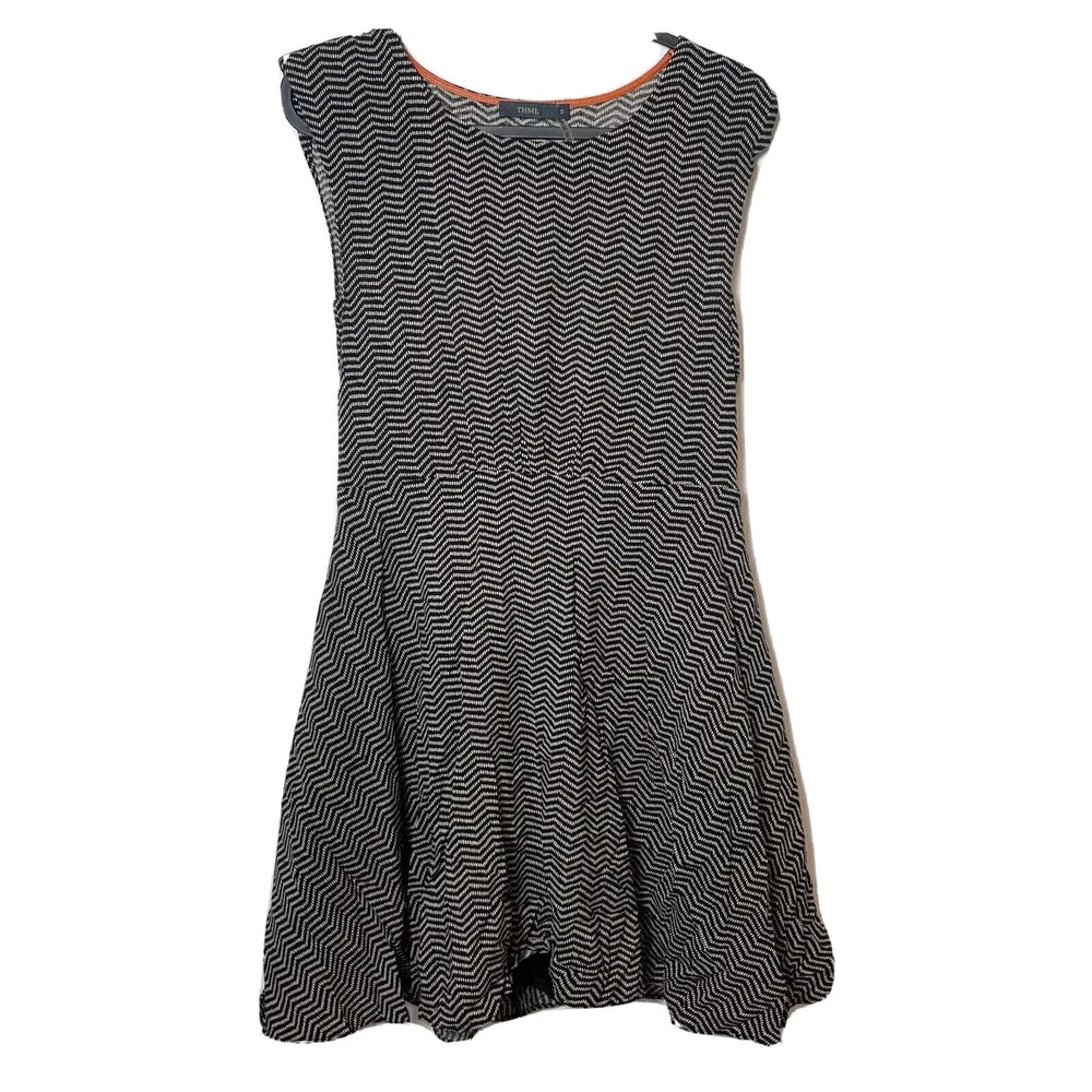 THML Chevron‎ Mini A-Line Sleeveless Dress Womens S Black Back Cutout Crew Neck